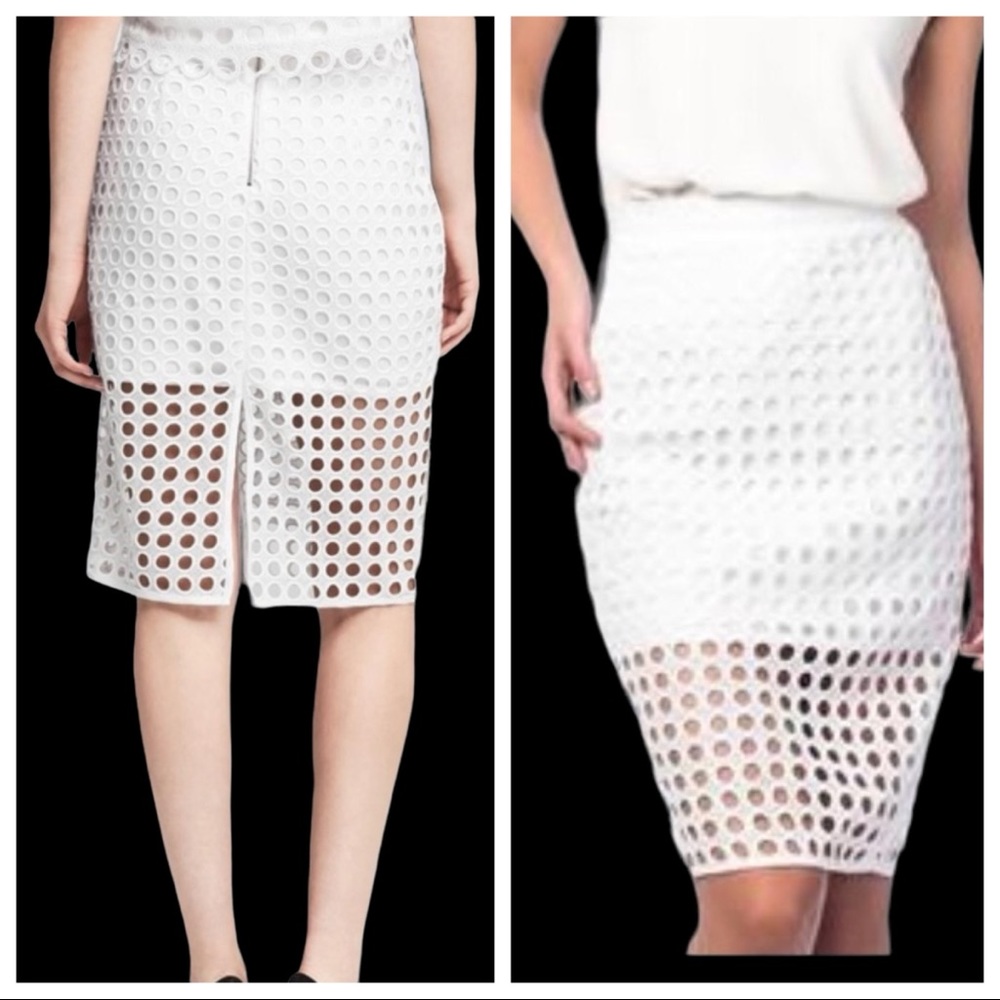 Banana Republic White Dot Lace Pencil Skirt
